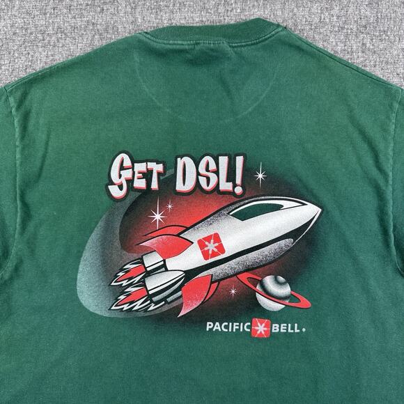 Vintage Get Up To Speed T-Shirt Mens Medium Green DSL Tech Internet Promo - Picture 5 of 7